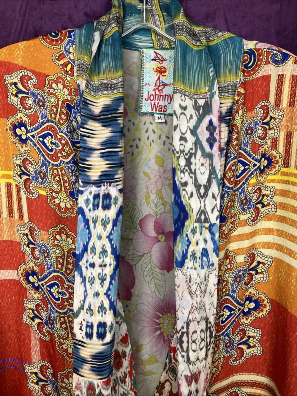 M Johnny Was Otti Tia 2 Pockets Silk Tie Front Kimono Lagenlook Patchwork - Picture 2 of 6